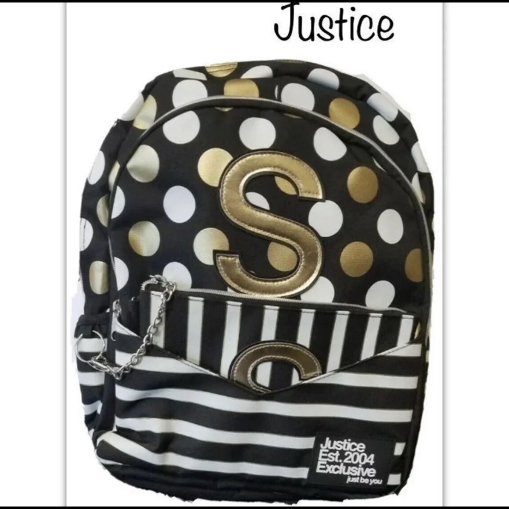 “S” Justice polka dot backpack